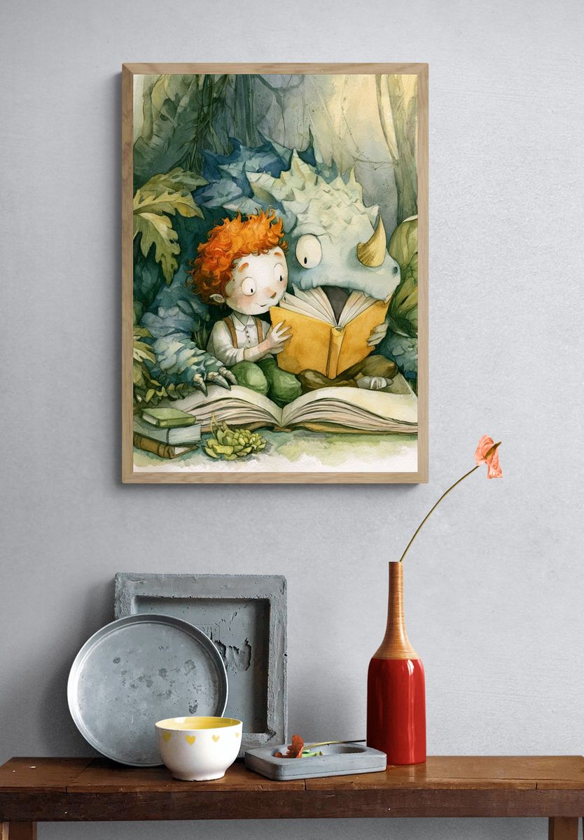 Boy and Dragon Reading Poster. — room view 3