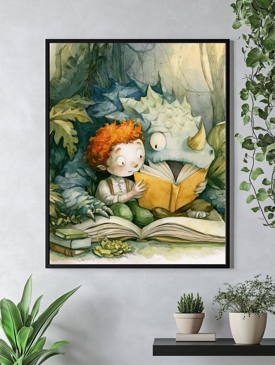 Boy and Dragon Reading Poster. — room view 4