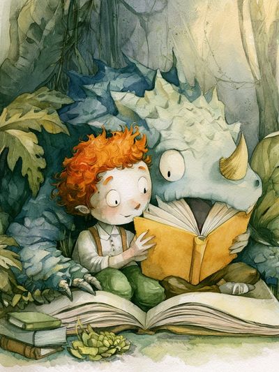 Boy and Dragon Reading Poster. poster