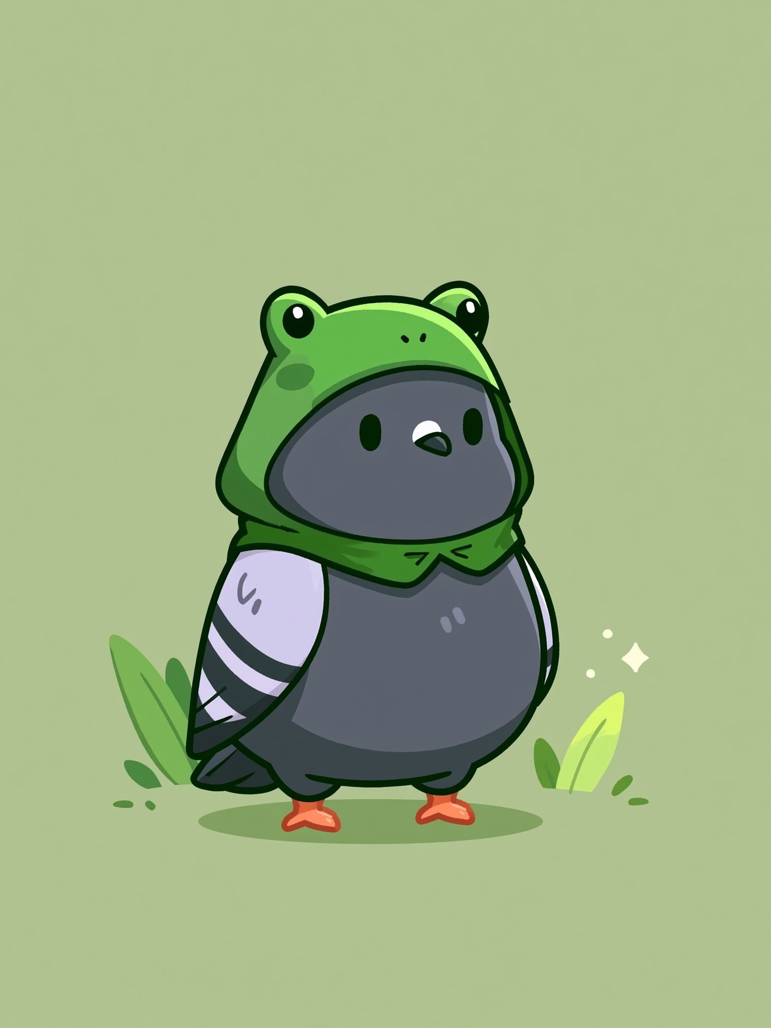Cute Bird in Frog Hoodie Print. poster detail