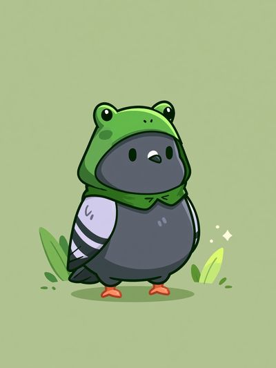 Cute Bird in Frog Hoodie Print.