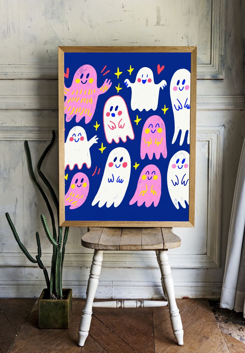 Cute Ghosts Illustration Poster. room preview