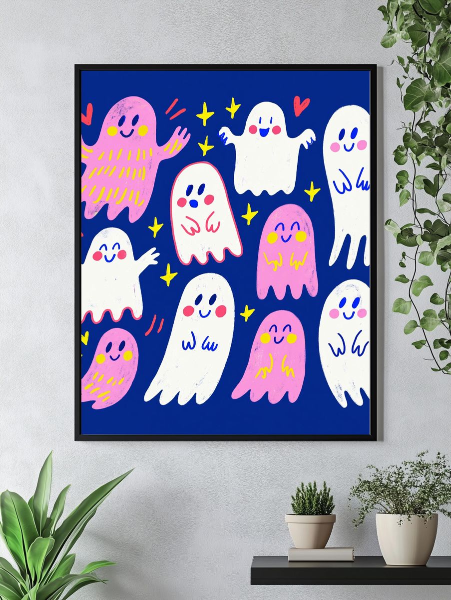 Cute Ghosts Illustration Poster. — room view 4