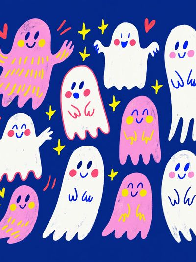 Cute Ghosts Illustration Poster.