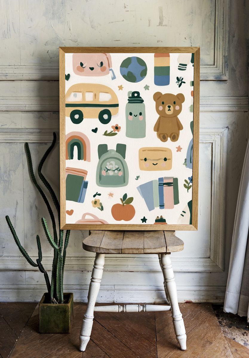 Cute School Supplies Illustration Poster. — room view 1