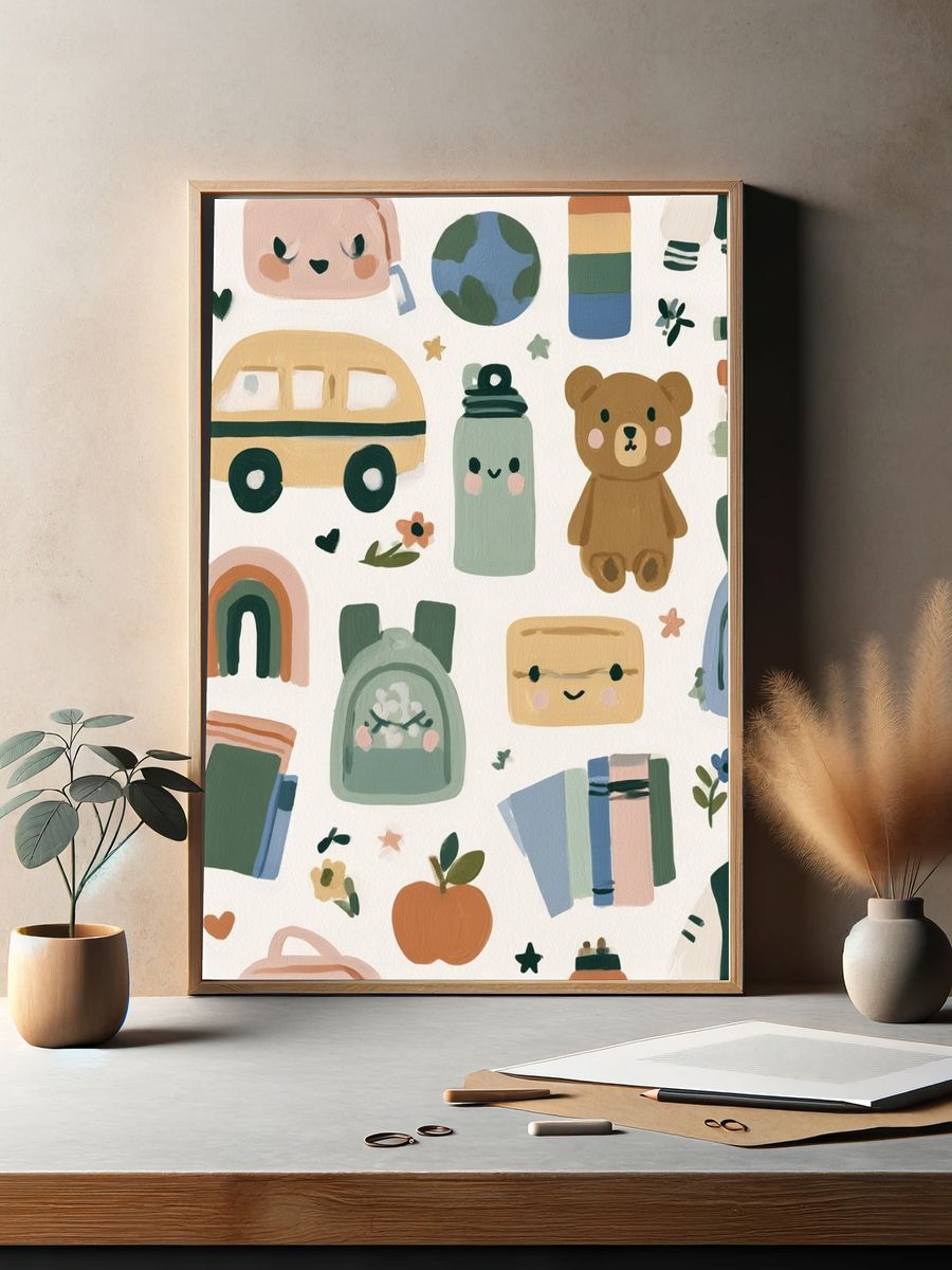 Cute School Supplies Illustration Poster. — room view 2