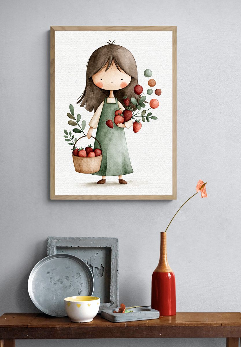Strawberry Girl Watercolor Print. — room view 3