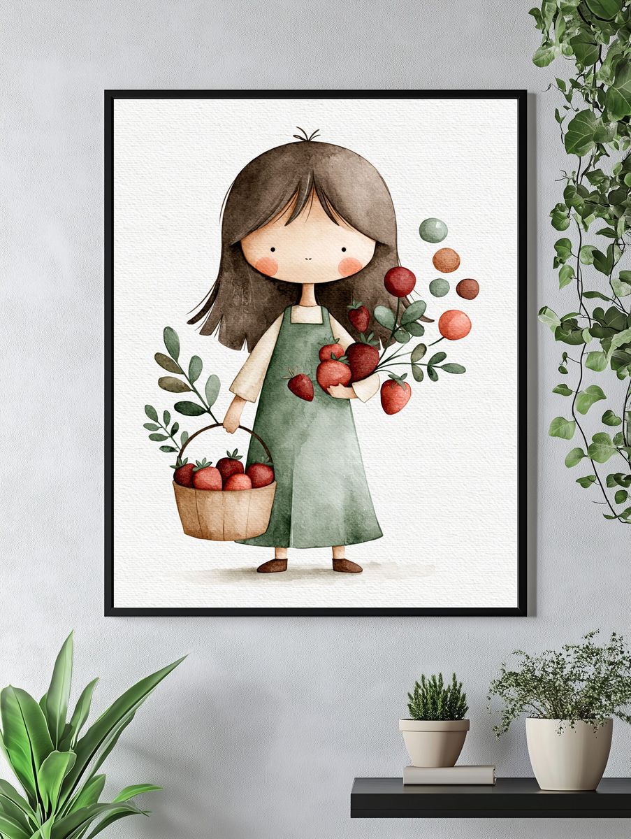 Strawberry Girl Watercolor Print. — room view 4