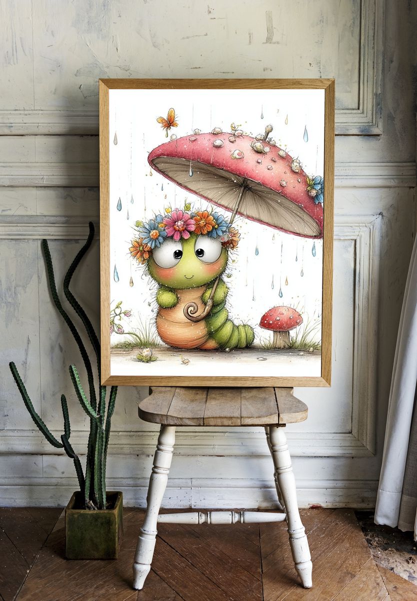 Cute Caterpillar Watercolor Print room preview