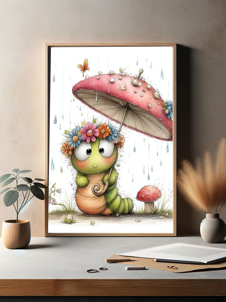 Cute Caterpillar Watercolor Print. — room view 2