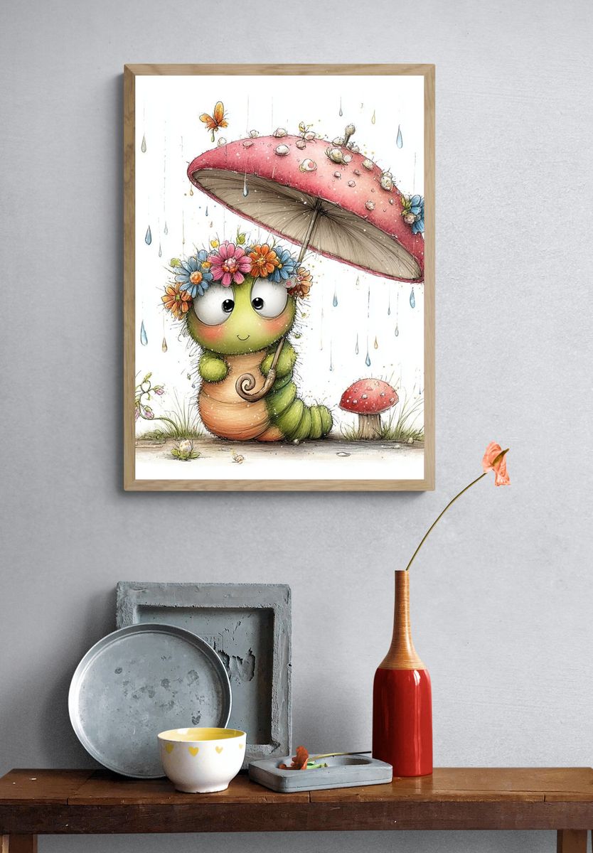 Cute Caterpillar Watercolor Print. — room view 3