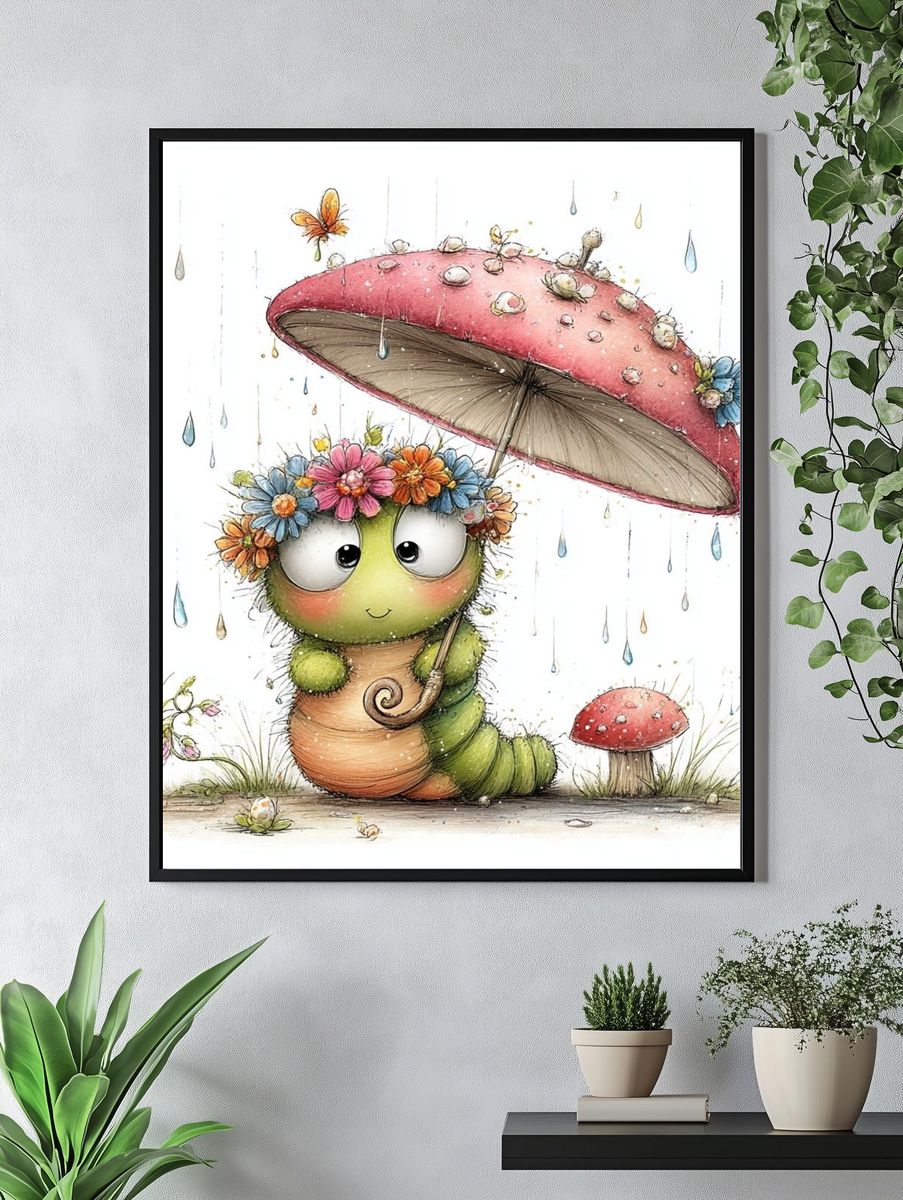 Cute Caterpillar Watercolor Print. — room view 4