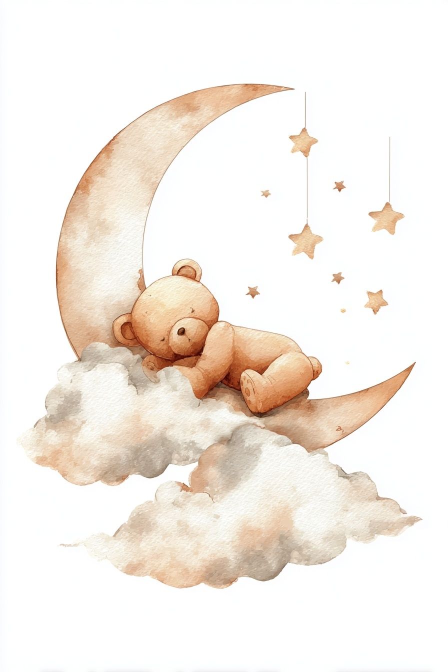 Sleeping Teddy Moon Nursery Print. poster detail