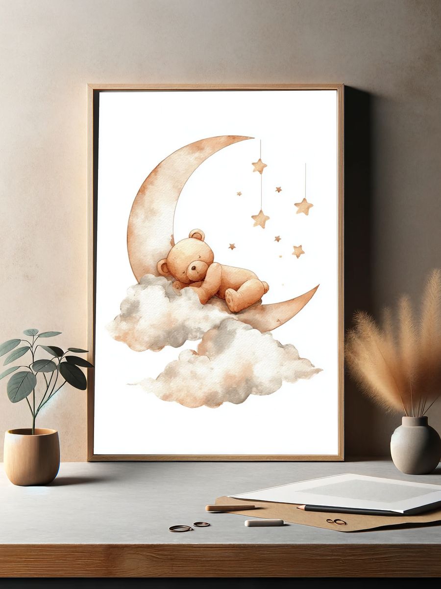 Sleeping Teddy Moon Nursery Print. — room view 2