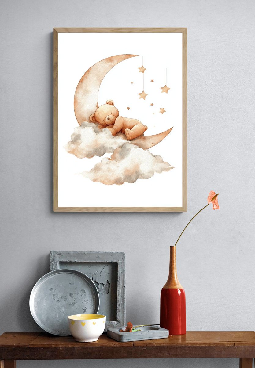 Sleeping Teddy Moon Nursery Print. — room view 3