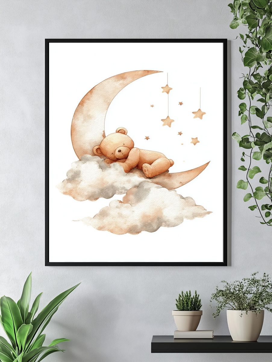 Sleeping Teddy Moon Nursery Print. — room view 4