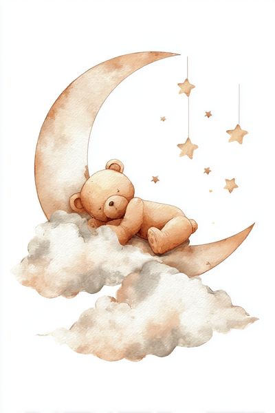 Sleeping Teddy Moon Nursery Print. poster print