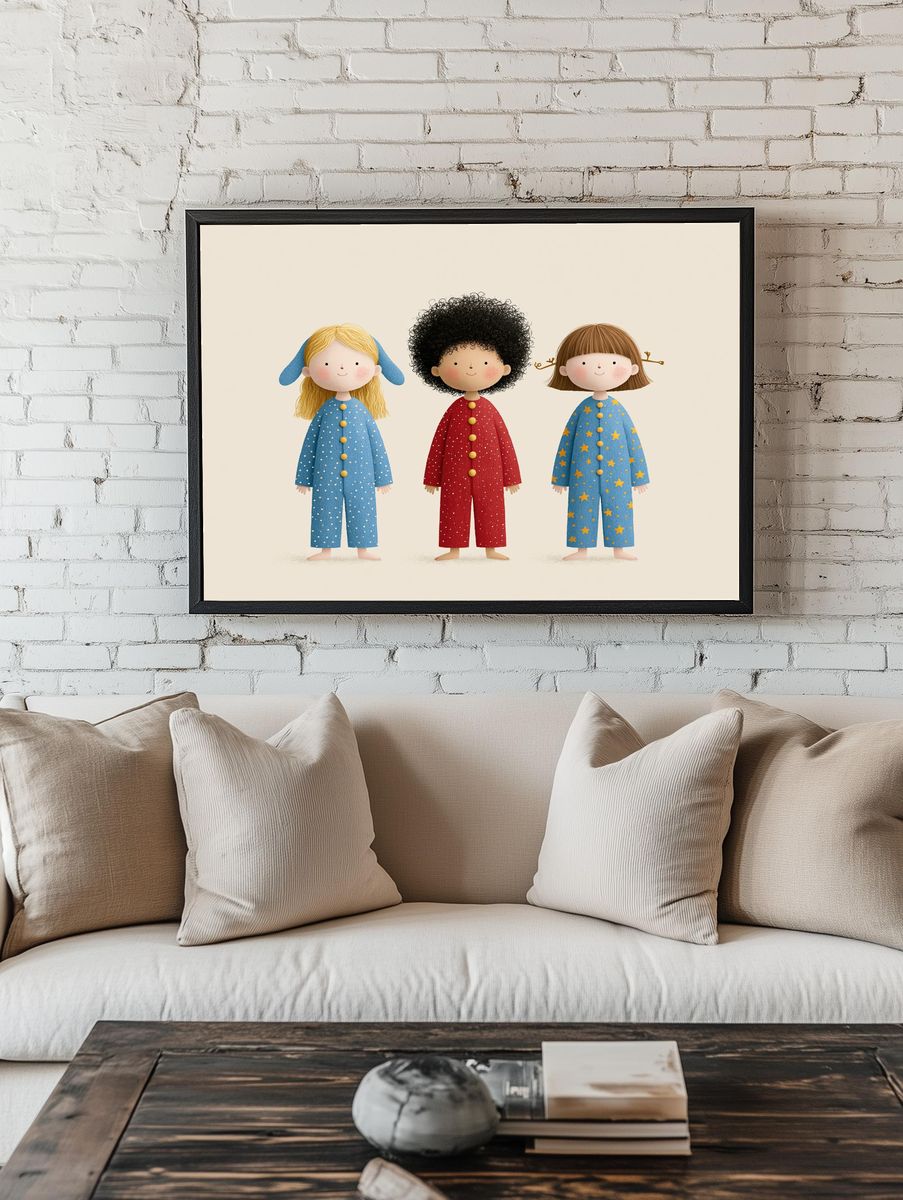 Three Children Illustration Poster. — room view 1