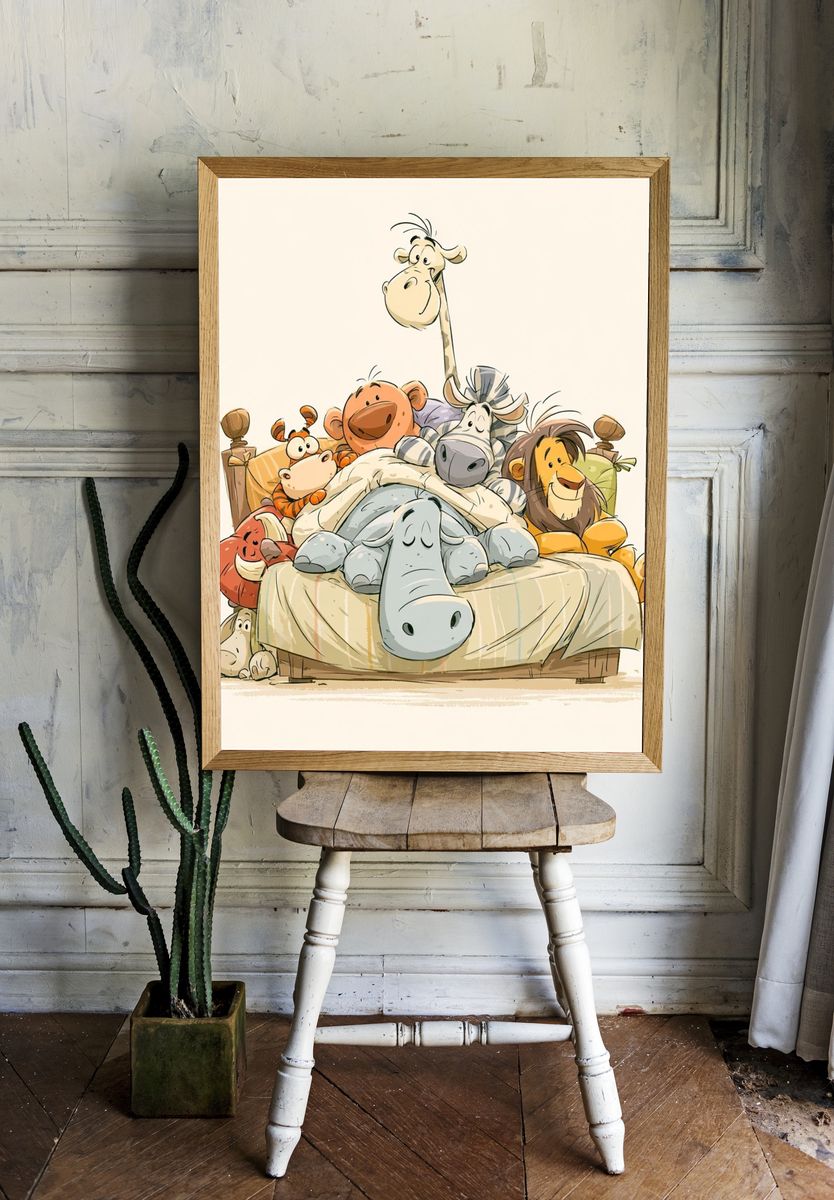 Safari Animals Bedtime Illustration Poster. room preview
