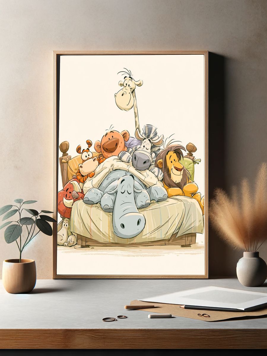 Safari Animals Bedtime Illustration Poster. — room view 2