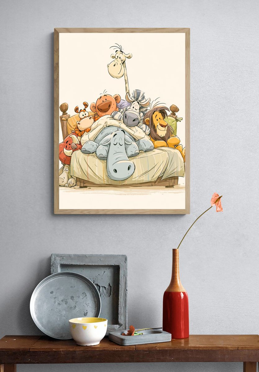 Safari Animals Bedtime Illustration Poster. — room view 3