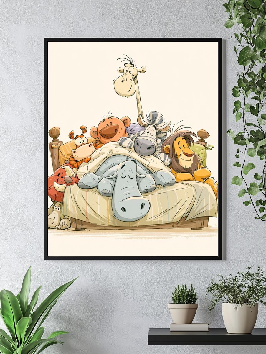 Safari Animals Bedtime Illustration Poster. — room view 4