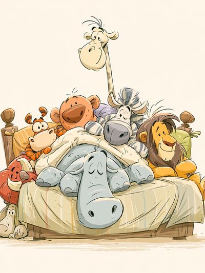 Safari Animals Bedtime Illustration Poster.