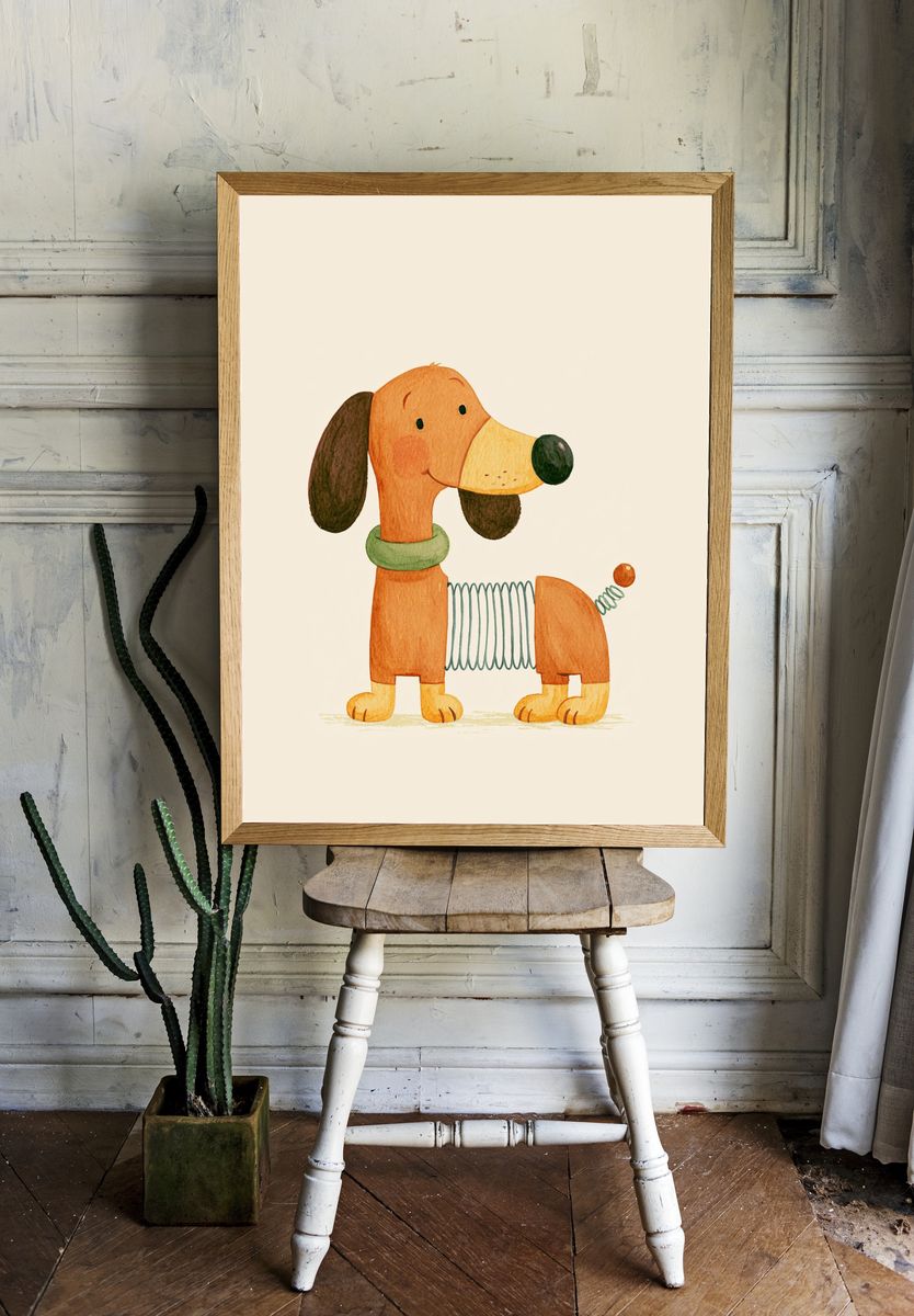 Watercolor Dachshund Nursery Print. — room view 1