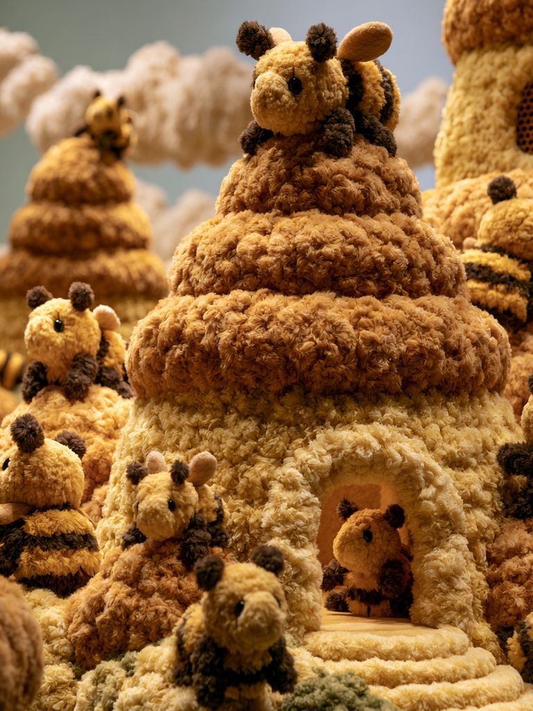 Beehive Plush Village Poster. poster — kids art