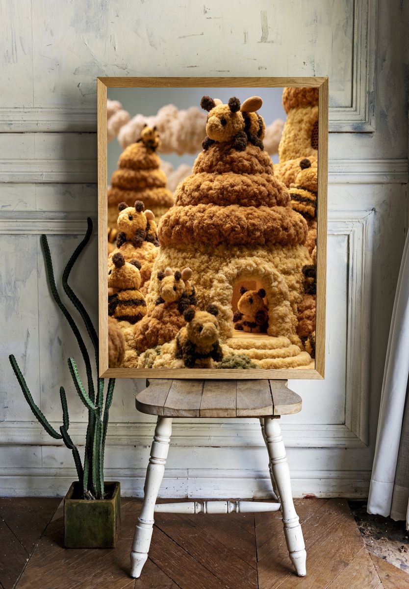 Beehive Plush Village Poster. room preview