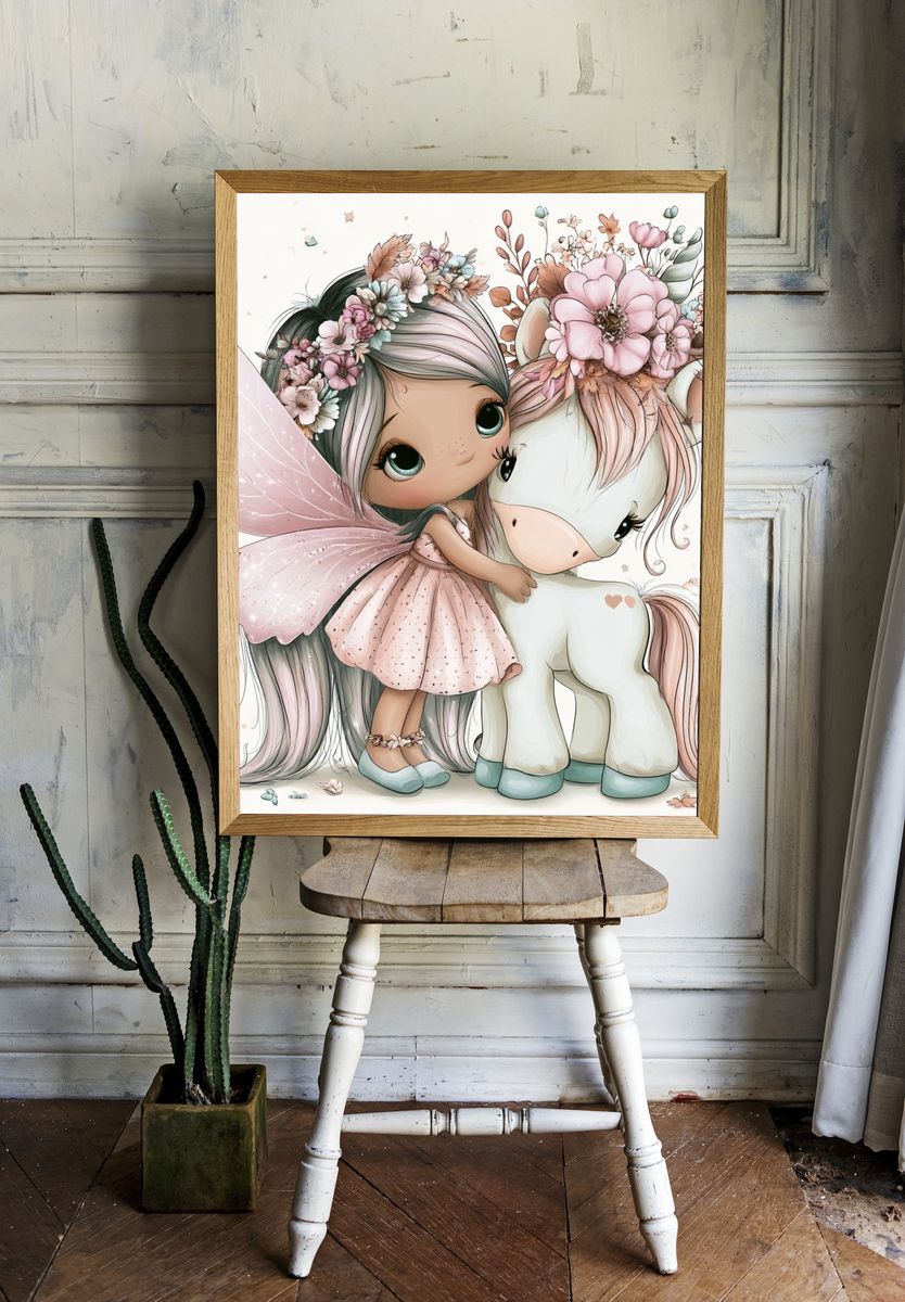 Fairy Girl and Unicorn Illustration Poster. — room view 1