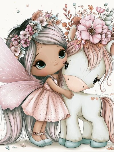 Fairy Girl and Unicorn Illustration Poster.