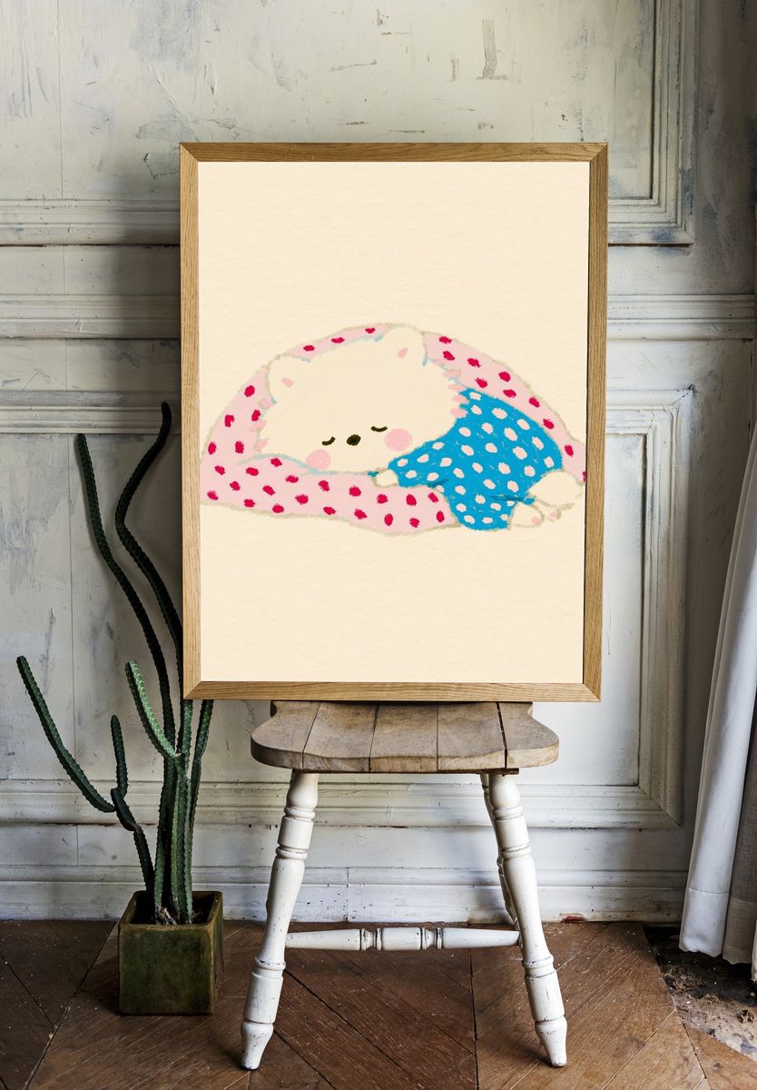 Sleeping Bunny Illustration Poster. room preview