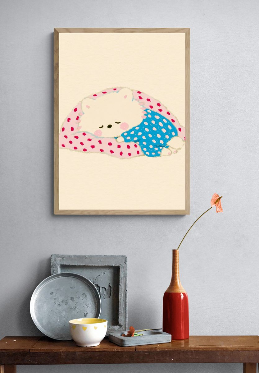 Sleeping Bunny Illustration Poster. — room view 3