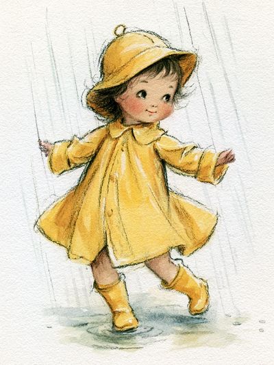 Little Girl in Yellow Raincoat Poster. poster