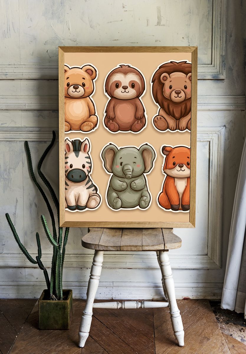 Cute Safari Animals Illustration Poster. room preview