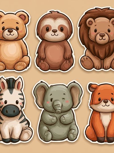 Cute Safari Animals Illustration Poster.