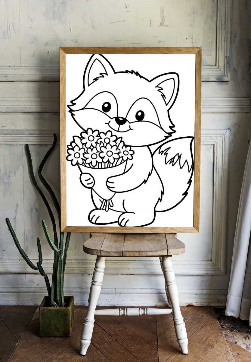 Cute Fox with Flowers Print. room preview