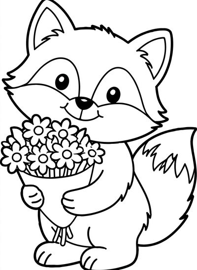 Cute Fox with Flowers Print.
