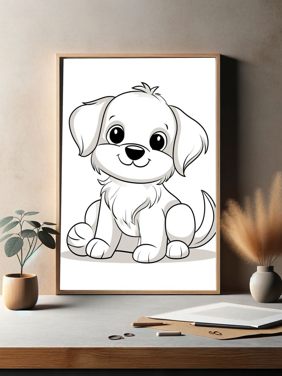 Cute Puppy Cartoon Print. — room view 2