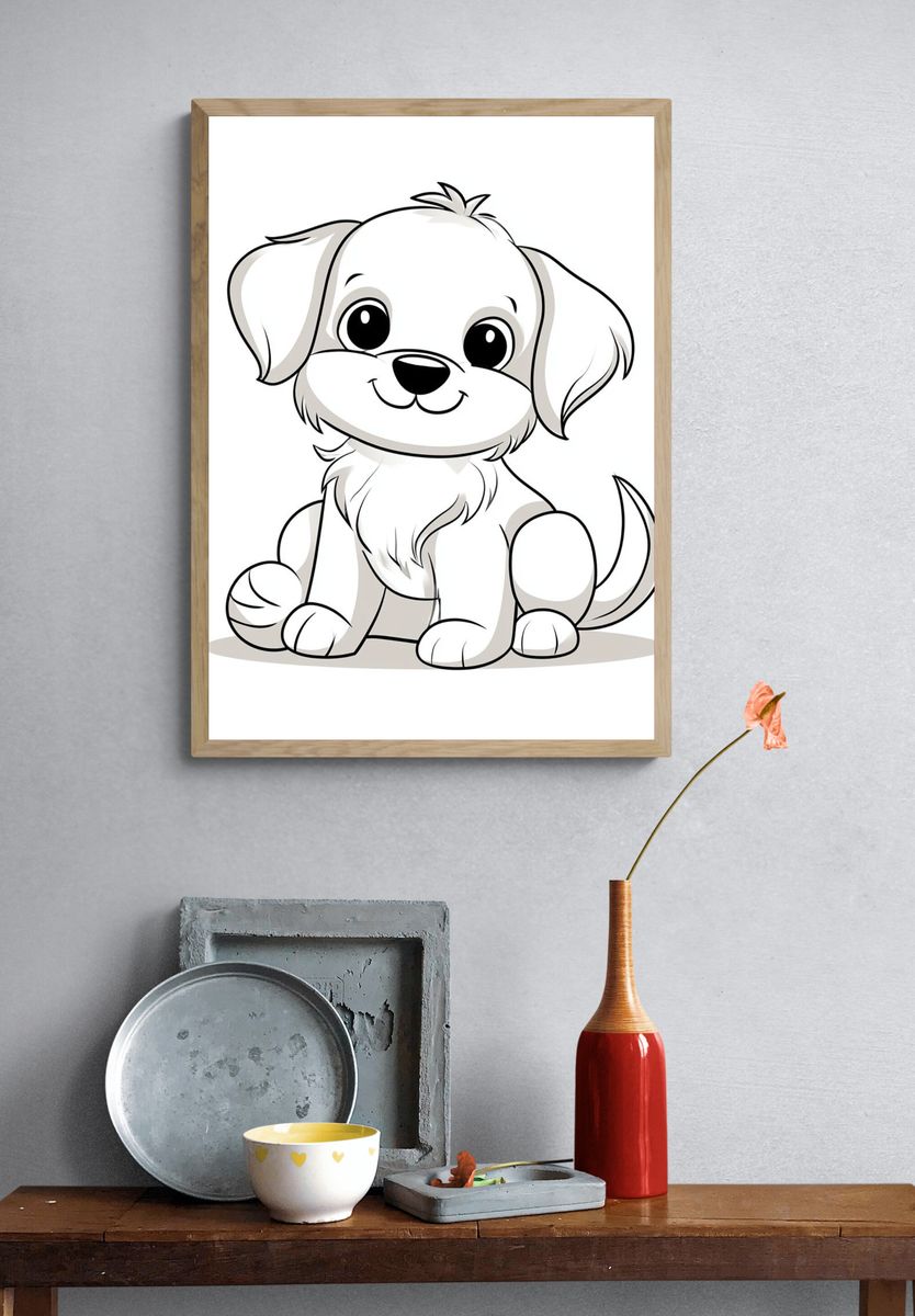 Cute Puppy Cartoon Print. — room view 3