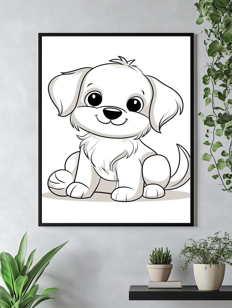 Cute Puppy Cartoon Print. — room view 4
