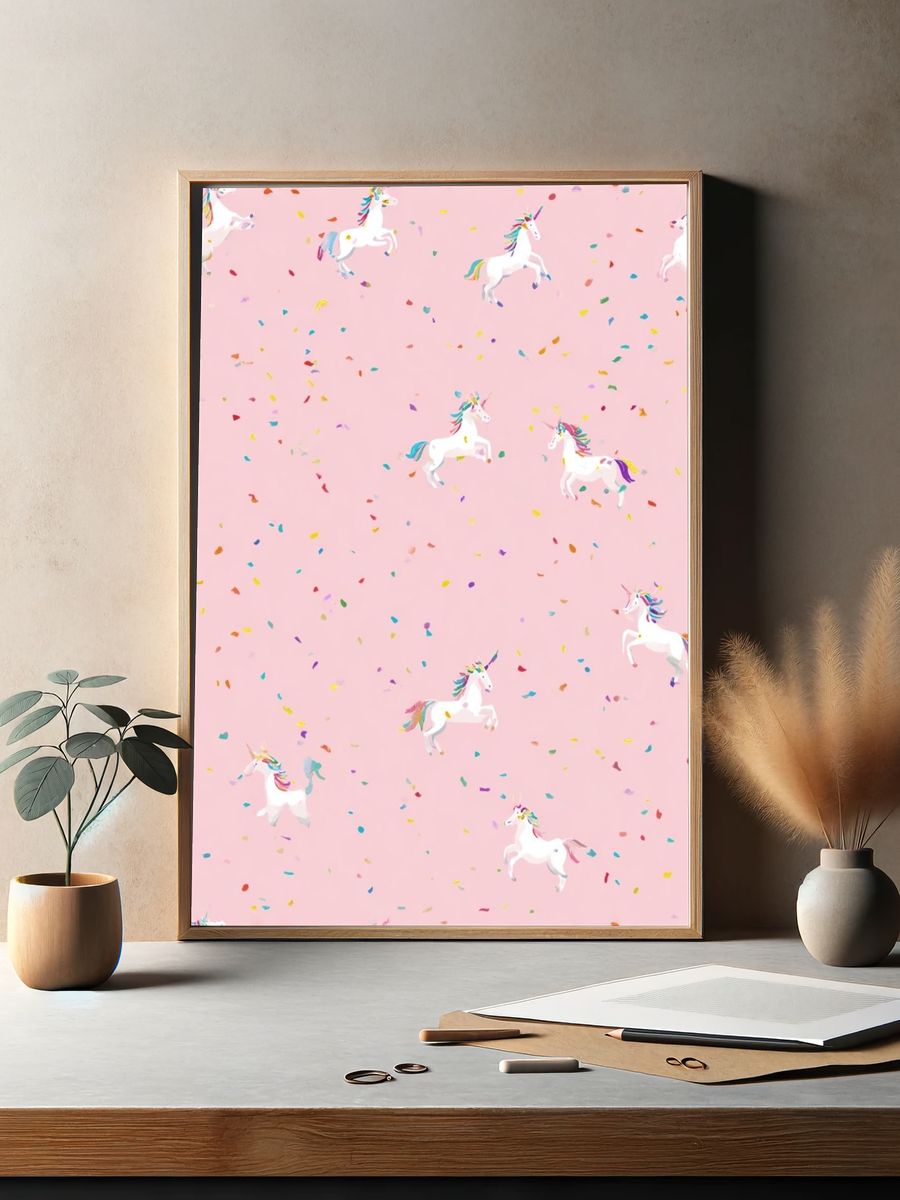 Unicorn Confetti Pattern Poster. — room view 2