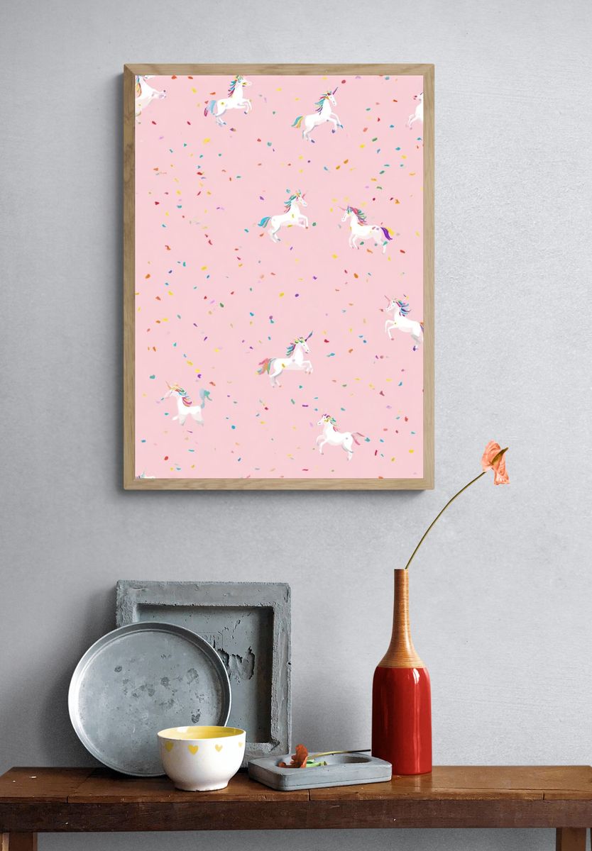 Unicorn Confetti Pattern Poster. — room view 3