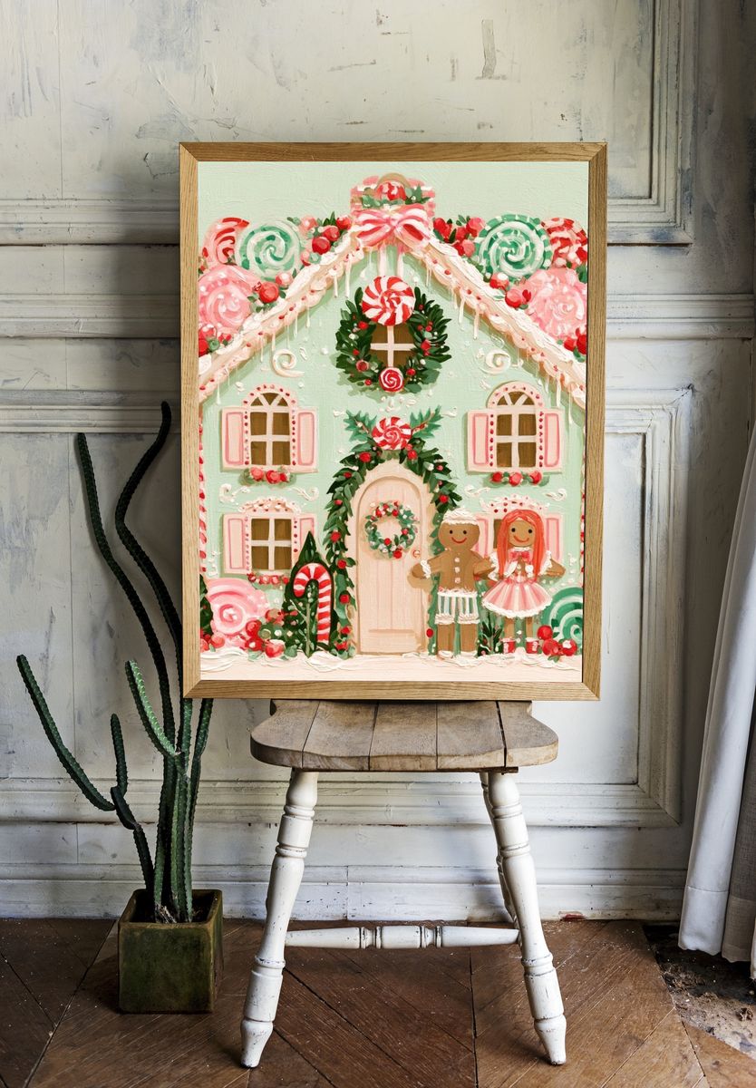 Gingerbread Candy House Illustration Poster. room preview