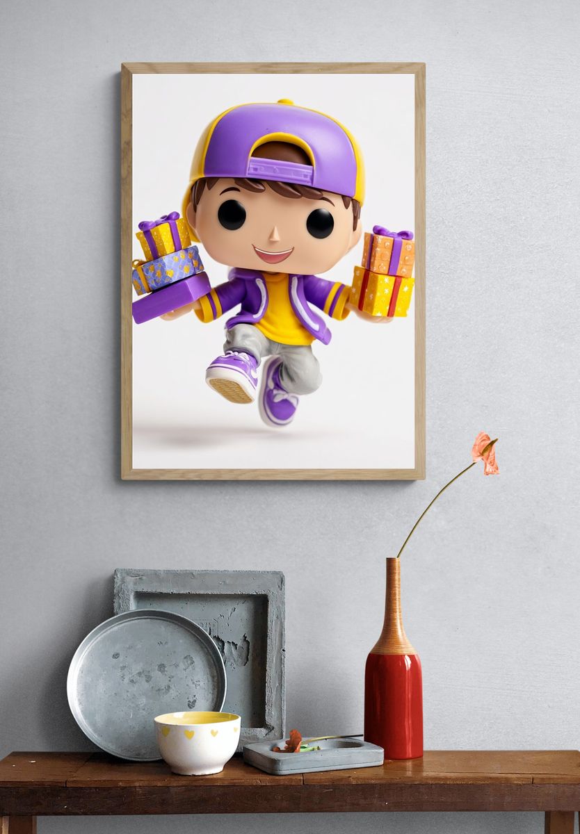 Cheerful Gift Boy — Cartoon Print. — room view 3