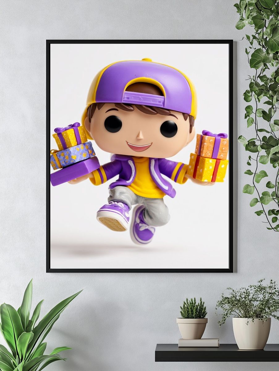 Cheerful Gift Boy — Cartoon Print. — room view 4