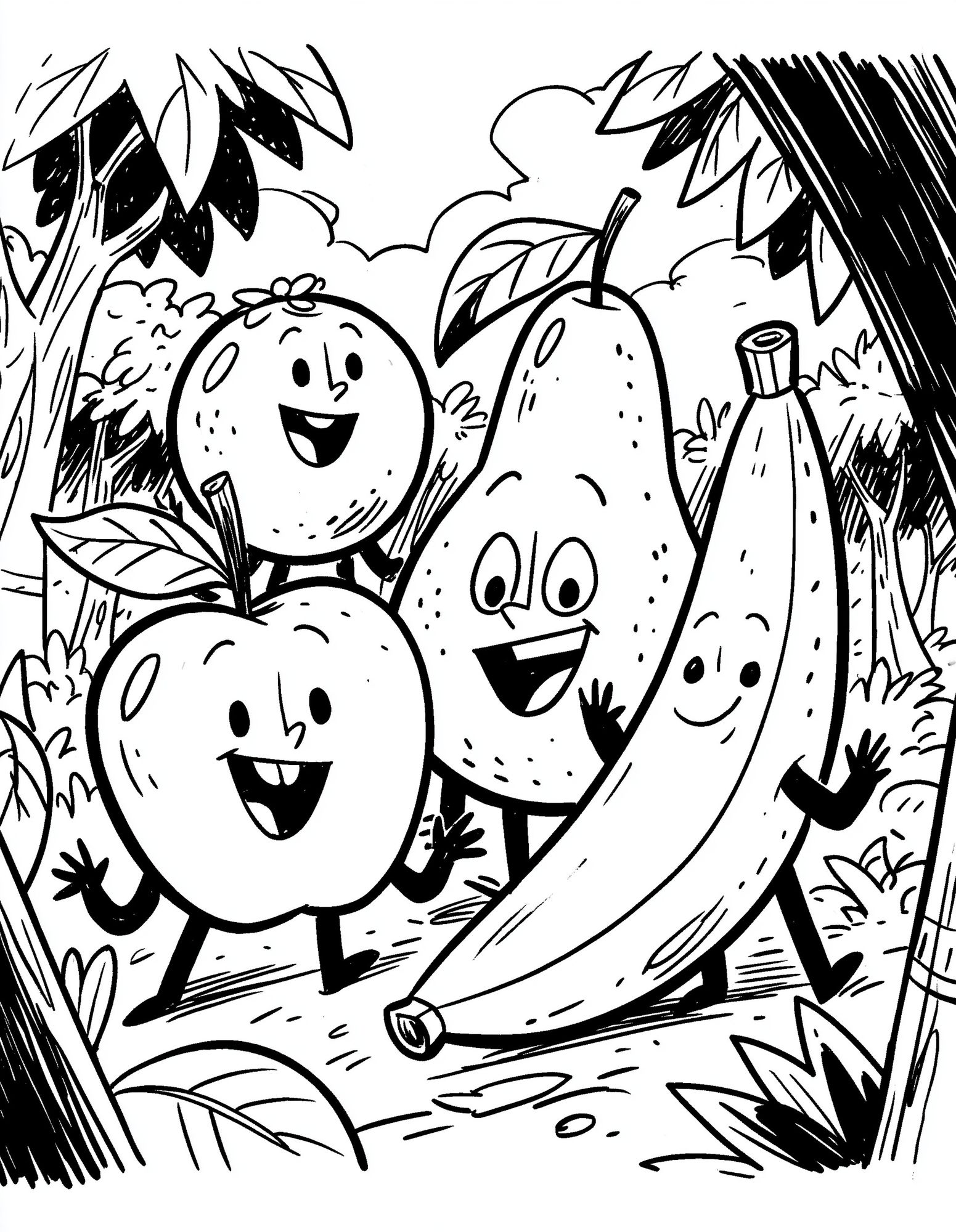 Happy Fruit Jungle Coloring Poster. poster detail