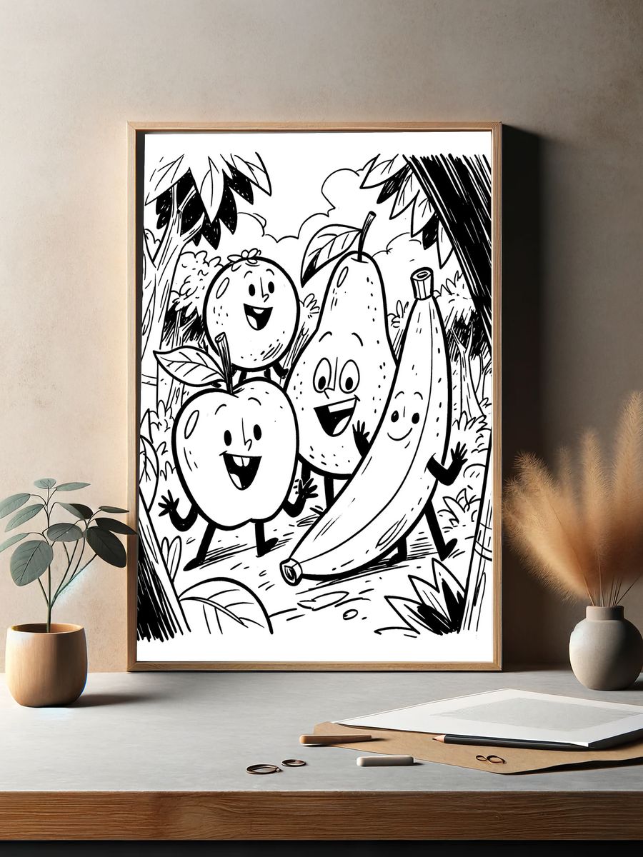 Happy Fruit Jungle Coloring Poster. — room view 2