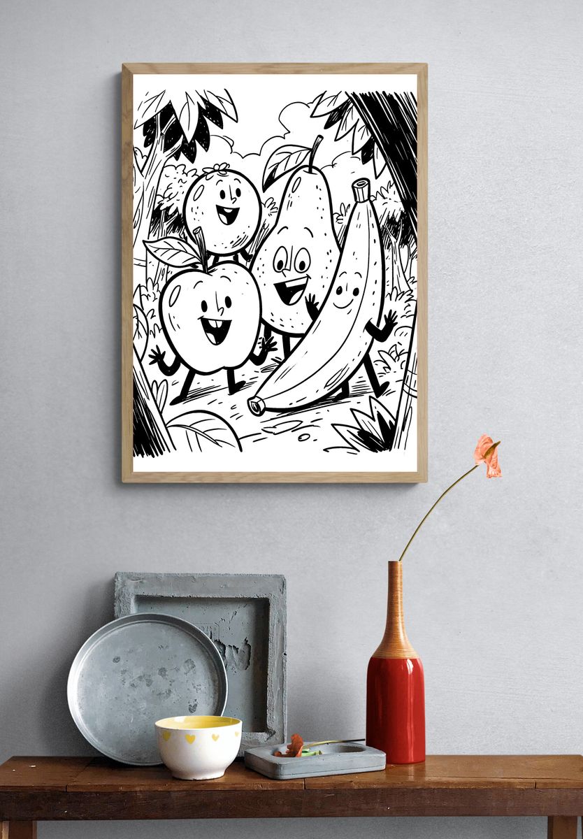 Happy Fruit Jungle Coloring Poster. — room view 3